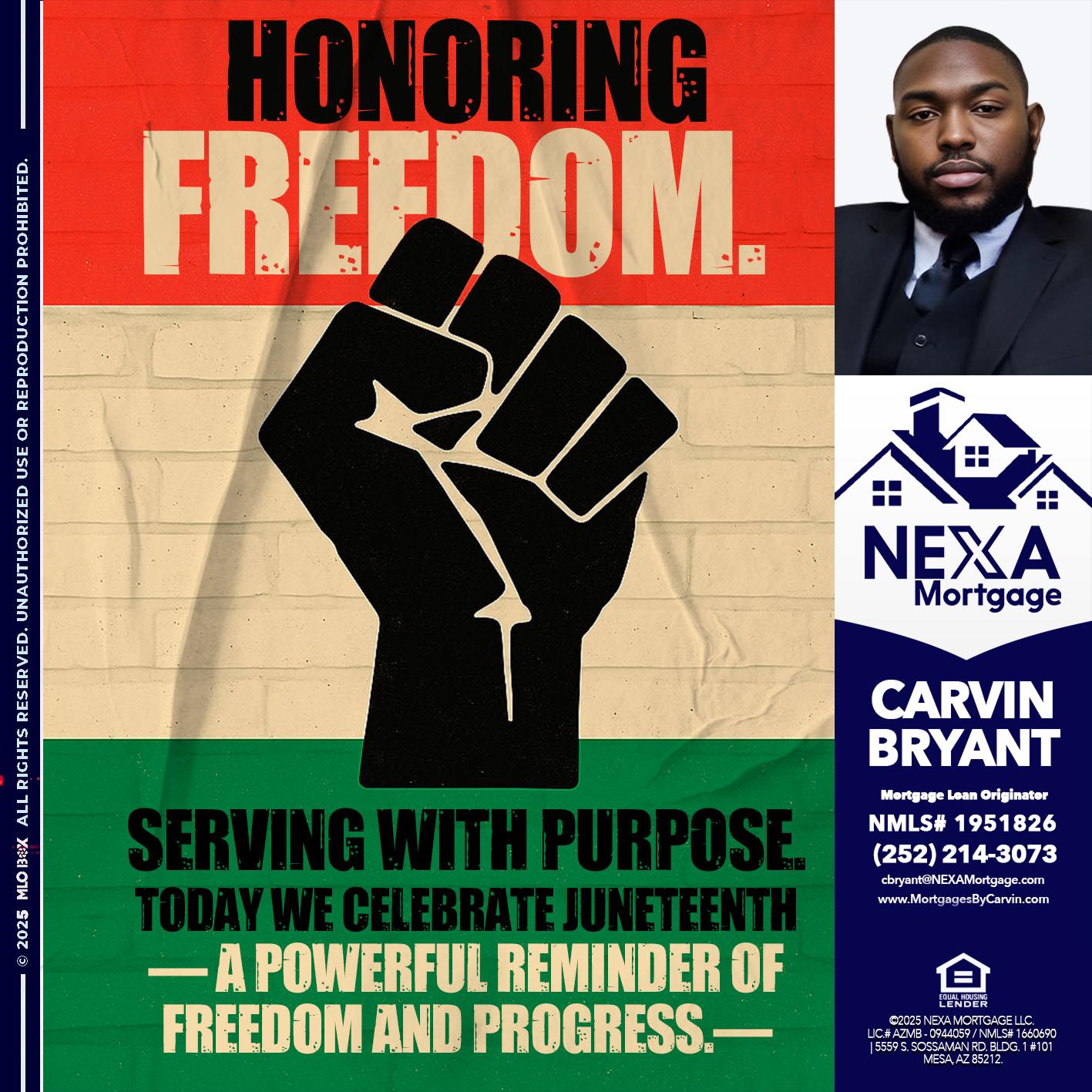 HONORING FREEDOM - Carvin Bryant -Mortgage Loan Originator