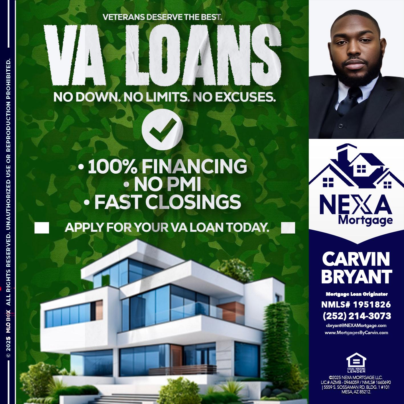 VA LOANS - Carvin Bryant -Mortgage Loan Originator