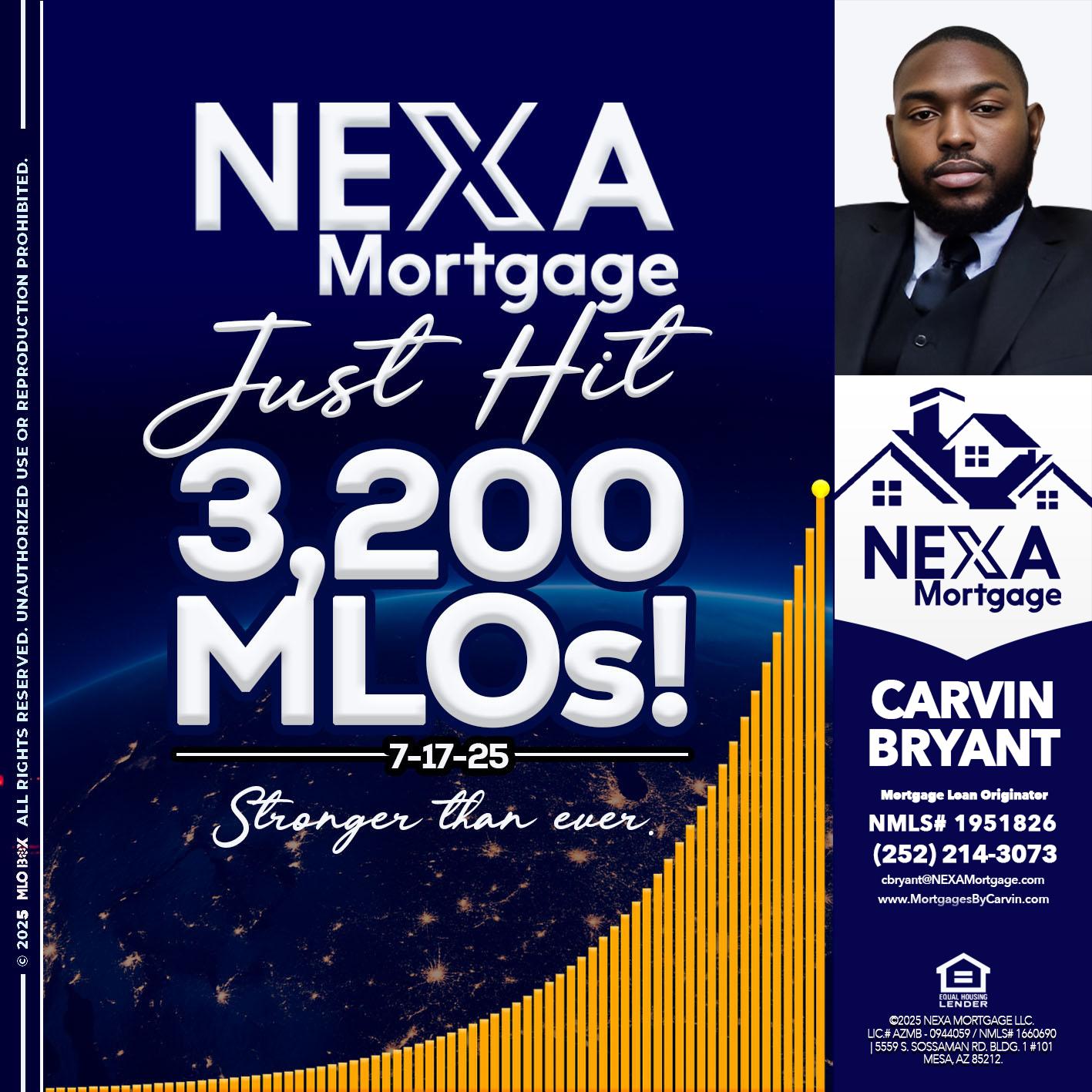 JUST HIT 3,200 MLOs - Carvin Bryant -Mortgage Loan Originator