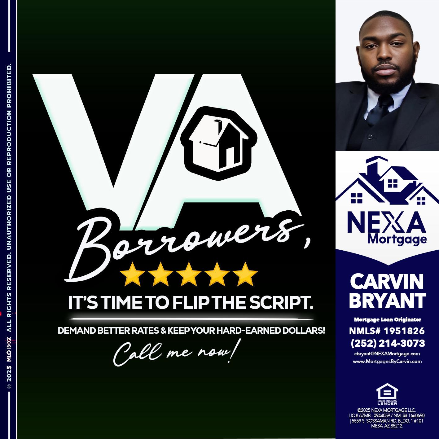 VA BORROWERS - Carvin Bryant -Mortgage Loan Originator