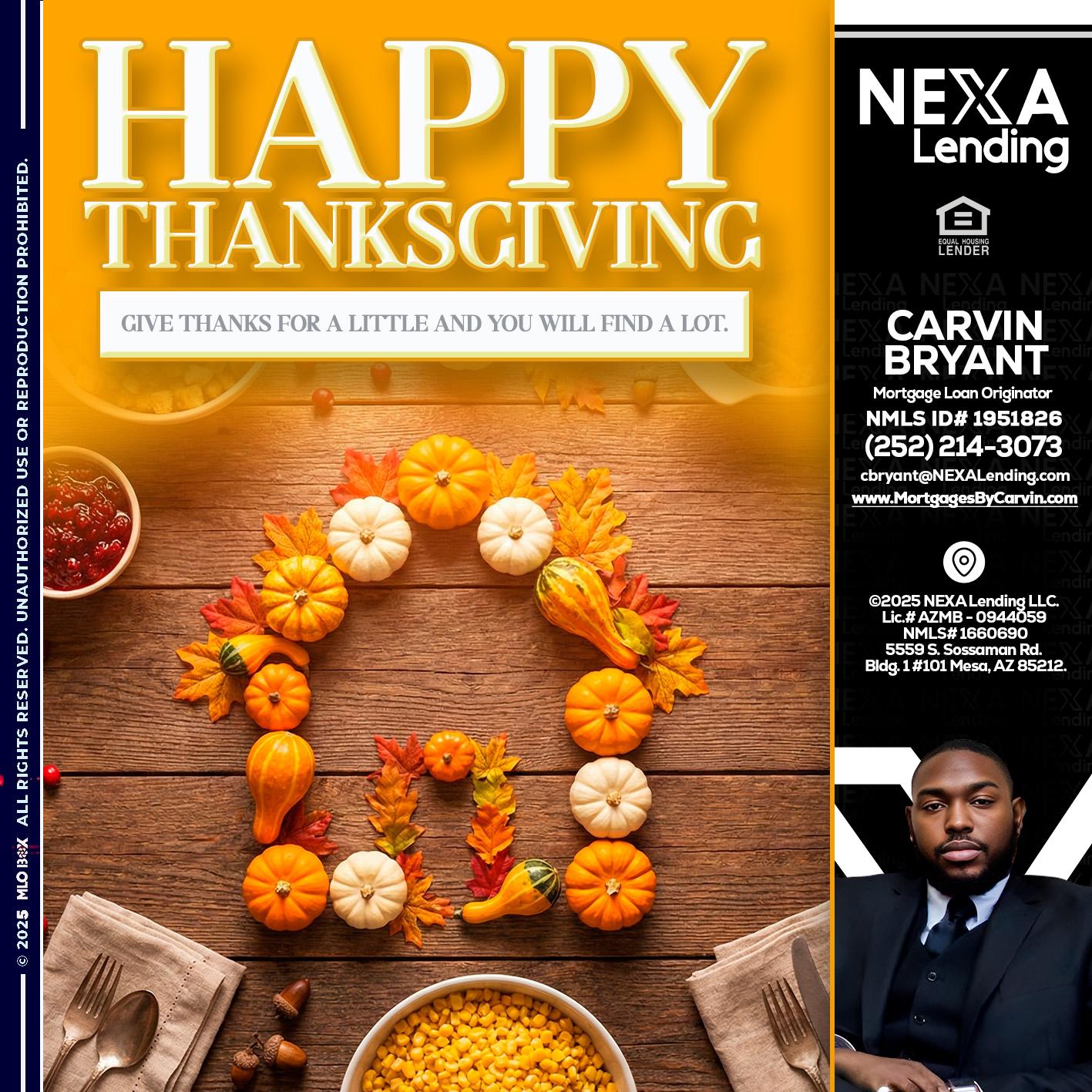 HAPPY THANKSGIVING - Carvin Bryant -Mortgage Loan Originator