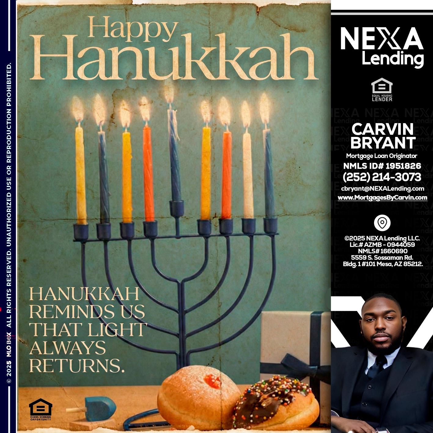 HAPPY HANUKKAH - Carvin Bryant -Mortgage Loan Originator