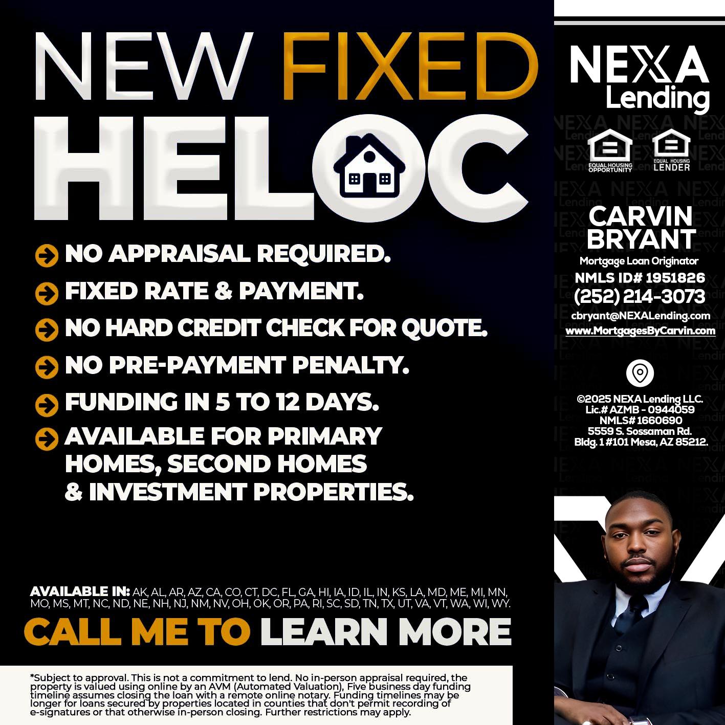 HELOC - Carvin Bryant -Mortgage Loan Originator