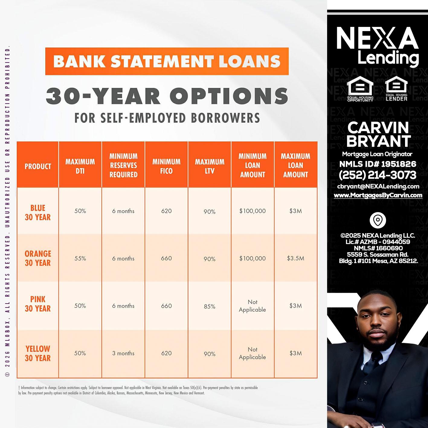 30 YEARS OPTIONS - Carvin Bryant -Mortgage Loan Originator