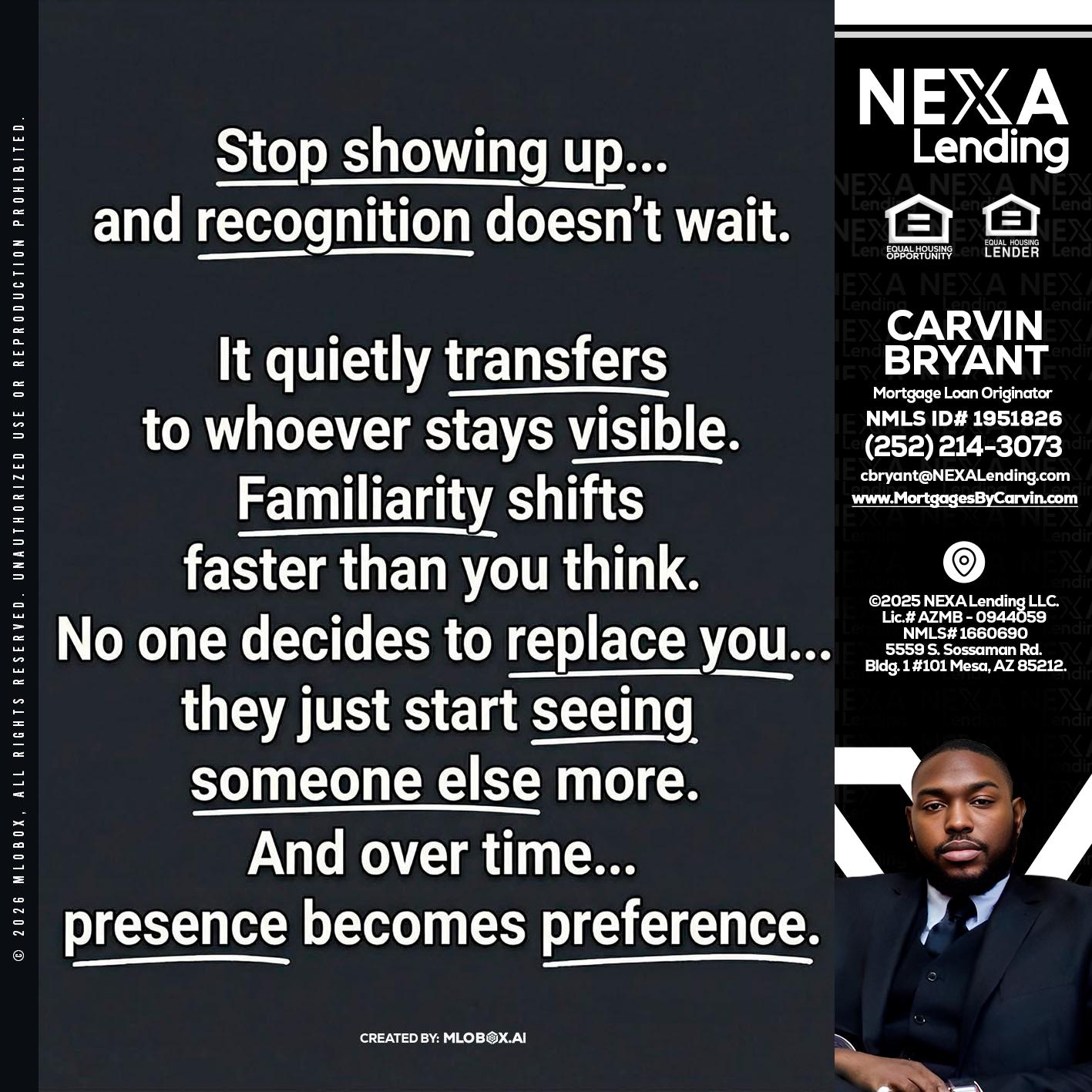 STOP SHOWING - Carvin Bryant -Mortgage Loan Originator