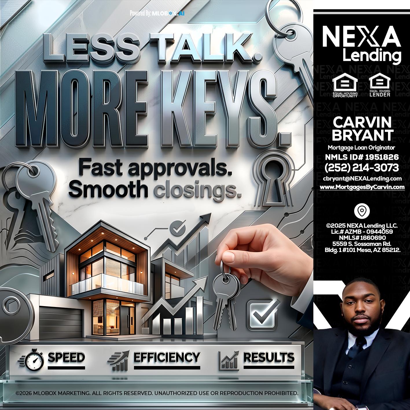 LESS TALK, MORE KEYS! - Carvin Bryant -Mortgage Loan Originator