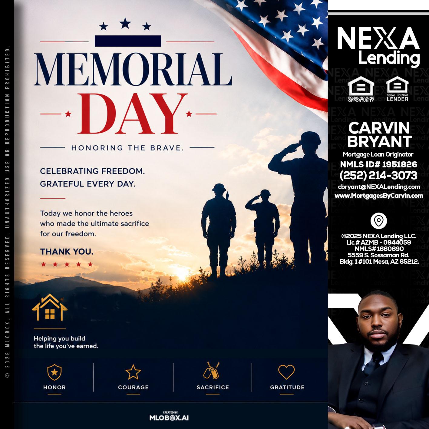 MEMORIAL DAY - Carvin Bryant -Mortgage Loan Originator