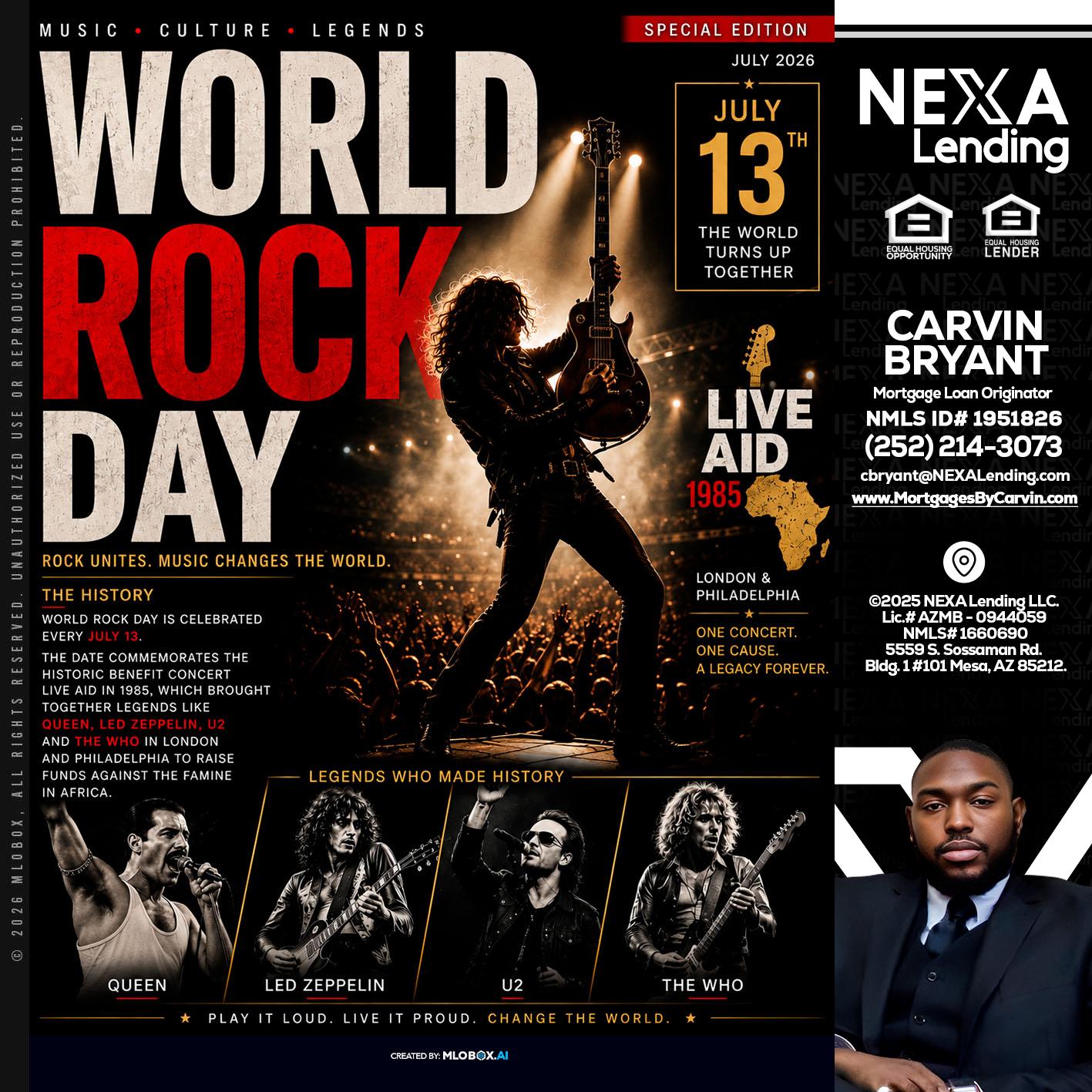 WORLD ROCK MUSIC DAY - Carvin Bryant -Mortgage Loan Originator